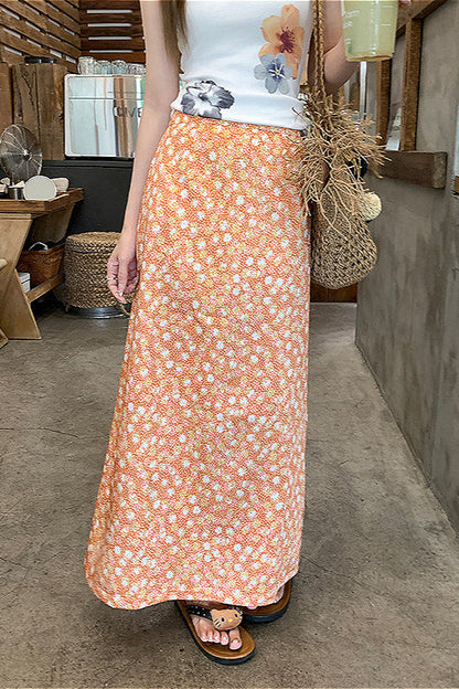 Orange a Line Midi Skirt