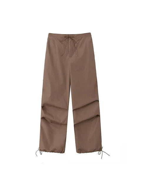 Parachute Cargo Pants Jogging Trousers High Elastic Waist Female Lady Boot Cut