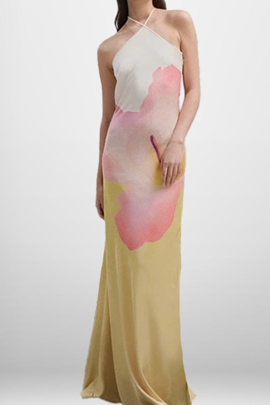 Print Backless Bodycon Maxi Dress