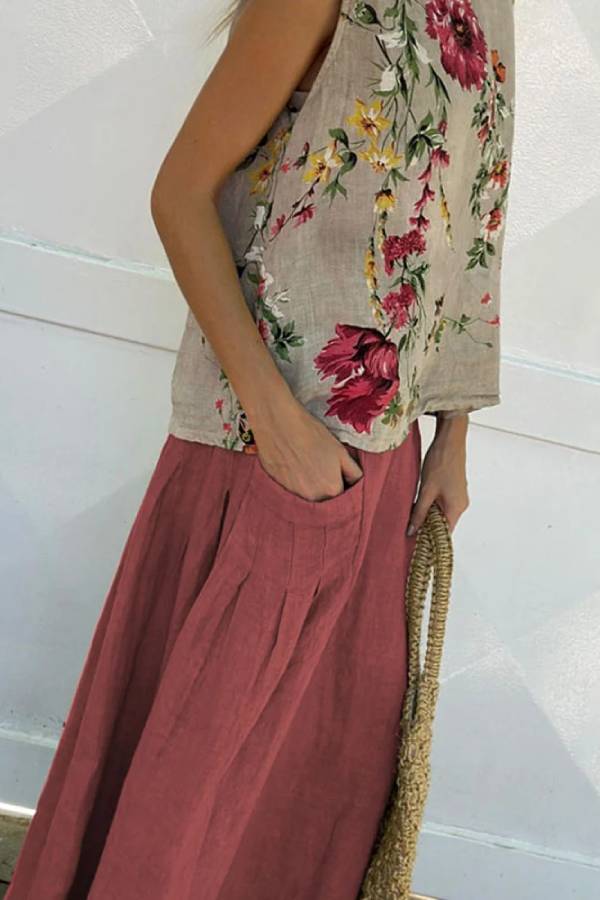 Printed Tank Top \u0026 Skirt Cotton Linen Two-piece Set
