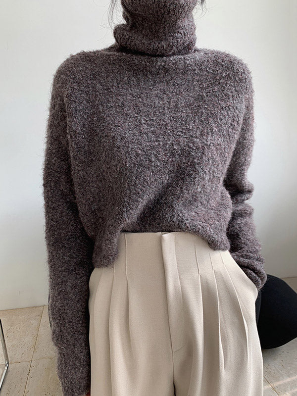 Brief Camel High-neck Long Sleeve Wool-blend Sweater An1064