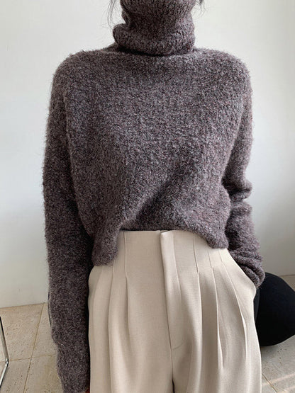 Brief Camel High-neck Long Sleeve Wool-blend Sweater An1064