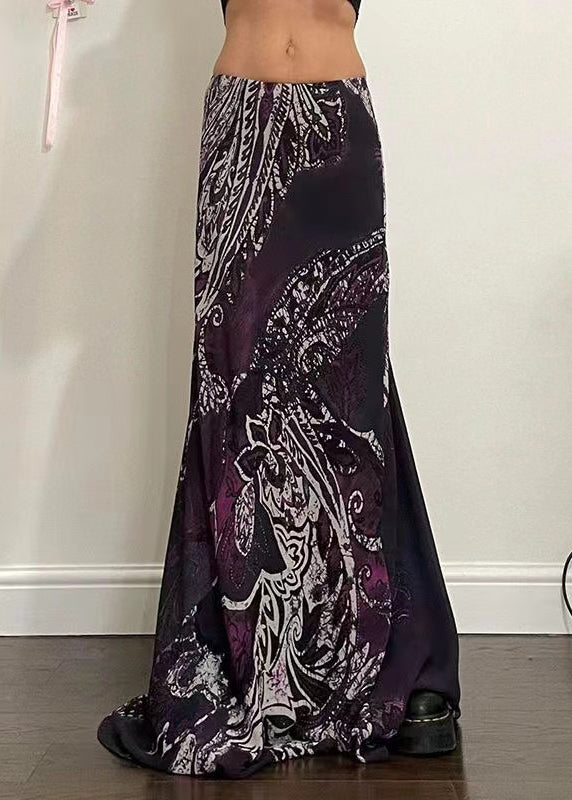 Purple Print Spring Draping Line a Skirt