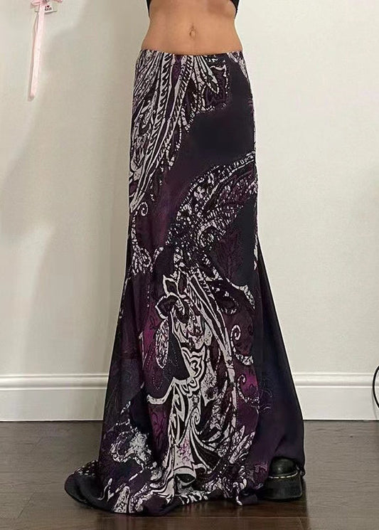 Purple Print Spring Draping Line a Skirt