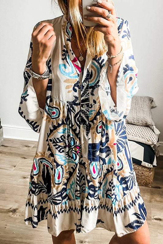 Unique Printed Resort Style Loose Mini Dress