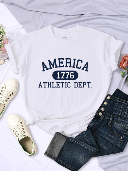 America 1776 Athletic Dept Letter T-shirt Female Sport Crop Top Cool Hip Hop Tee Shirt Soft Breathable T Shirt