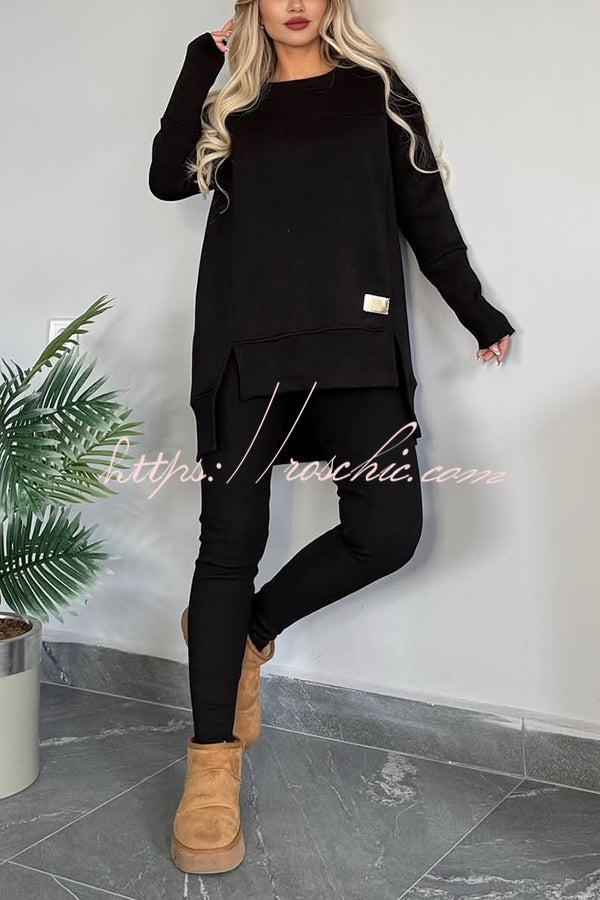 Color Crew Neck Long Sleeve Top and Stretch Pants Set