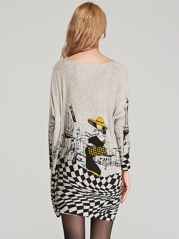 Loose Printed Split-joint Sweater