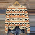 Comstylish Halloween Pumpkin Cat Print Knitted Pullover Sweater