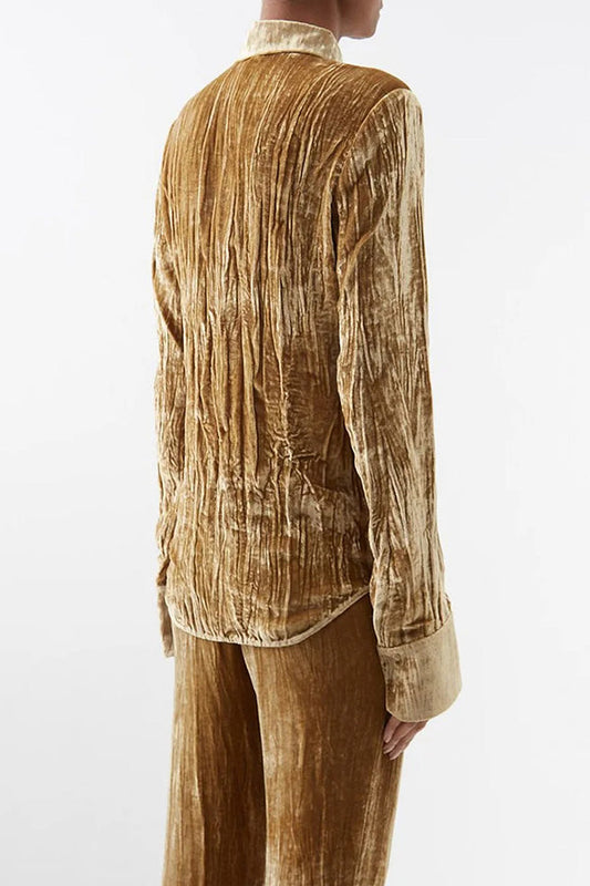 Textured Turndown Collar Long Sleeve Blouse