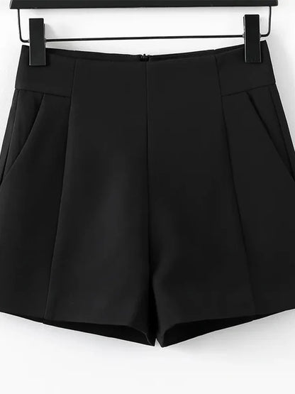 Suit Shorts High Waist A-line Shorts Spring Summer Loose Wide Leg Chiffon Shorts Lady Black White