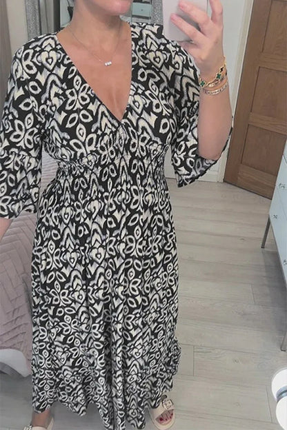 Fairytale Song Print Stretch Frill Sleeve Loose Maxi Dress