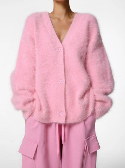 Knitted Cardigan V Nekc Loose Long Sleeve Sweater Female Autumn Winter New Cardigans