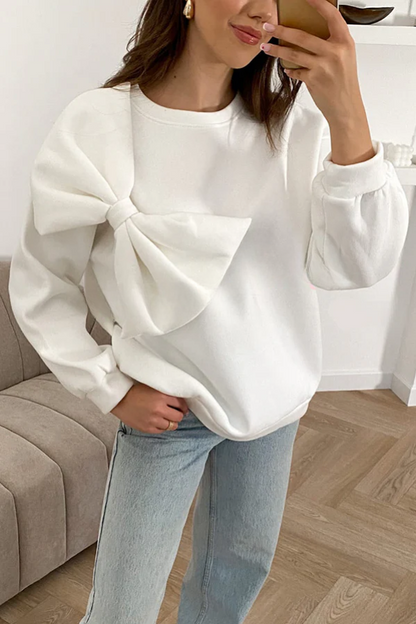 Color Round Neck Long Sleeve Bow Loose Sweatshirts