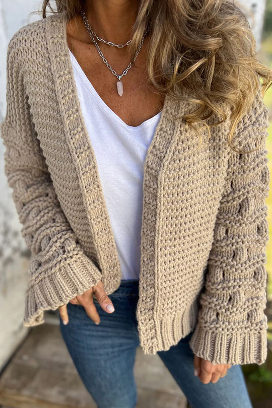 Knit Color V-neck Long-sleeved Cardigan