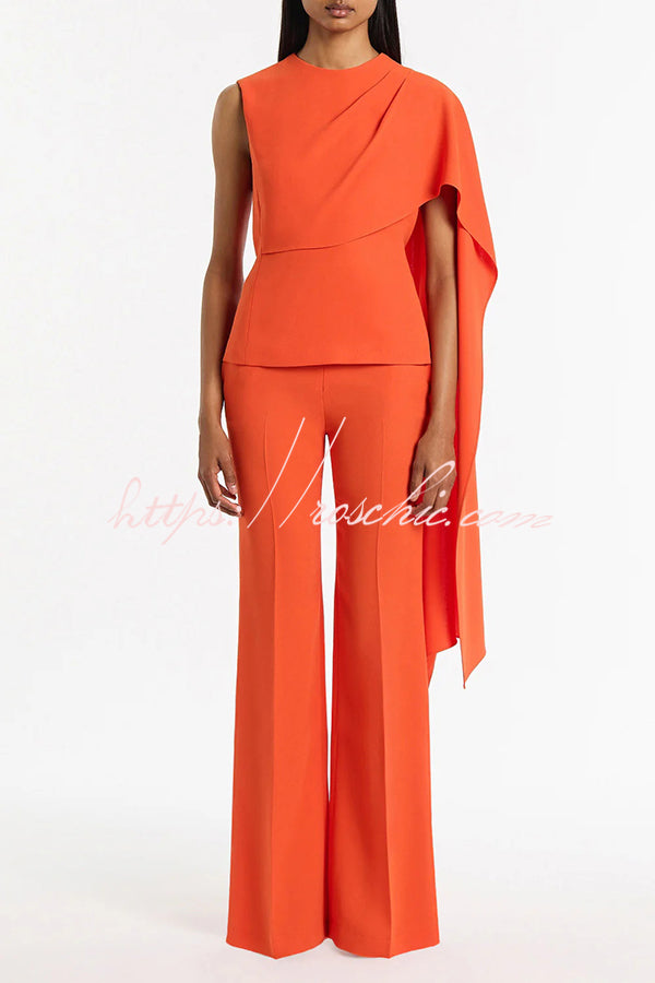 Perfect Balance Asymmetric Draped Cape Top and High Waist Flared Pants Set