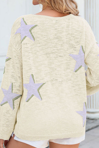 Five-pointed Star Knitted Long Sleeve Sweater
