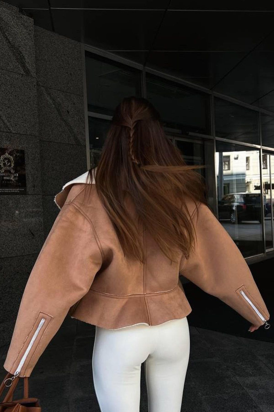 Odd Zip Leather Fur Pieced Coat