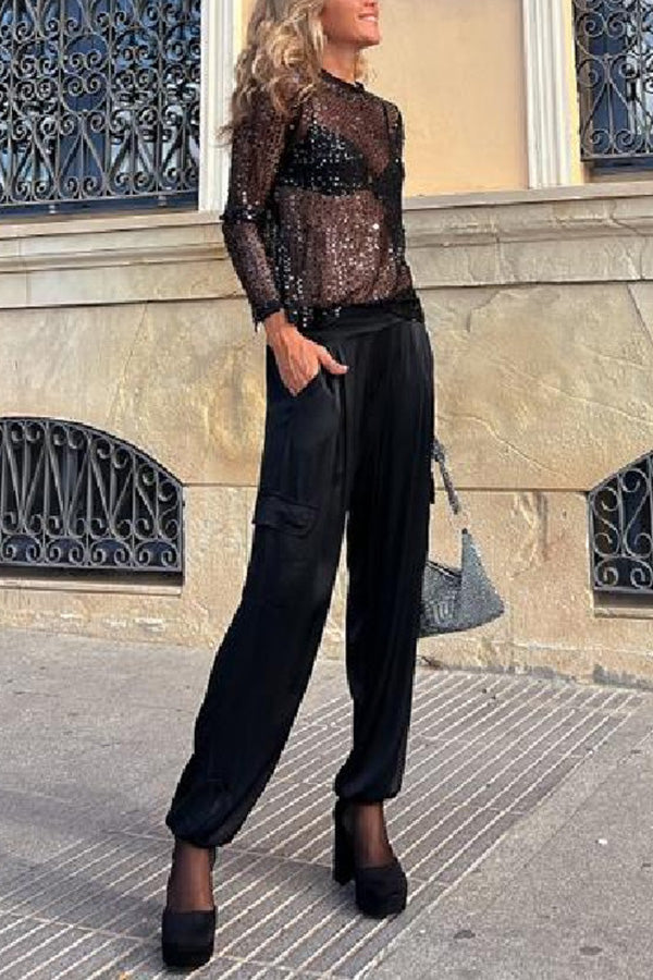 Keep It Shine Sequin Long Sleeve Shift Blouse(shipped Within 24 Hours)