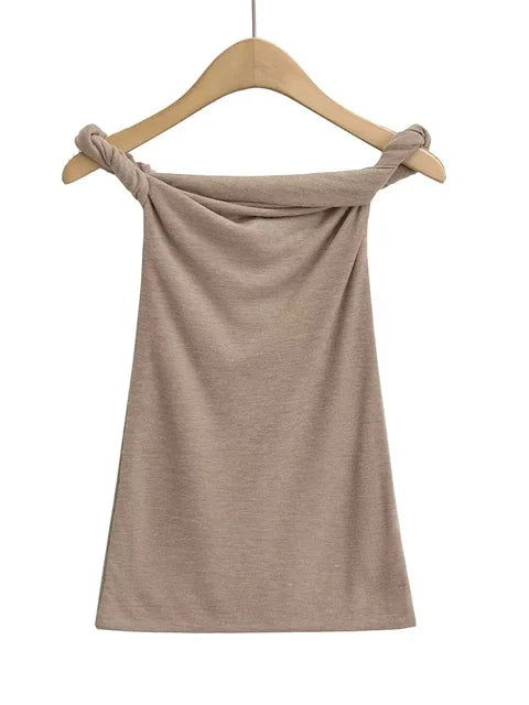 Twist Off-shoulder Slim T-shirt Patchwork Backless ’s Top Y2k Top Pleated Strapless Pullover Tee
