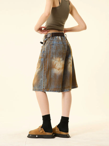 Distressed Denim Oversized Pocket Shorts