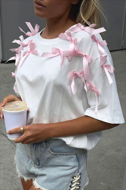 Bowknot Ribbon Loose Short Sleeve T-shirt