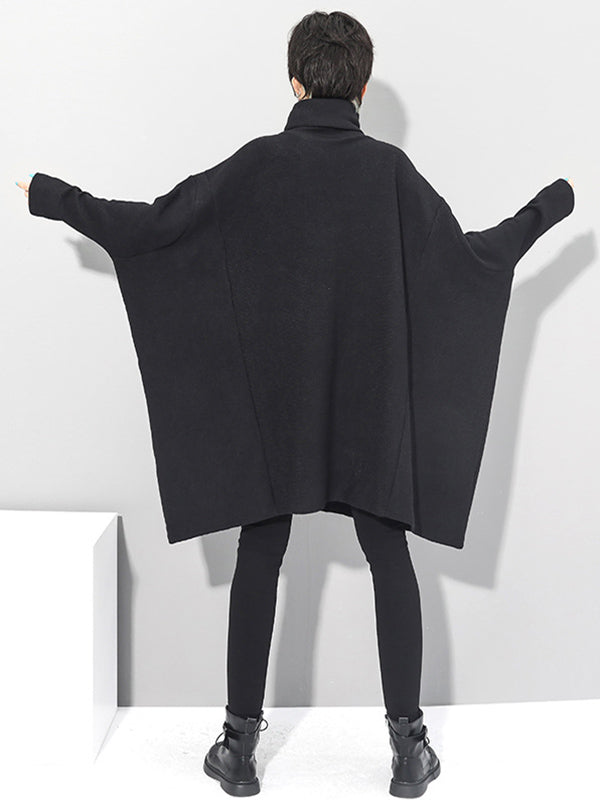 Super Loose Black High-neck Knitting Batwing Sleeves Sweater Dress