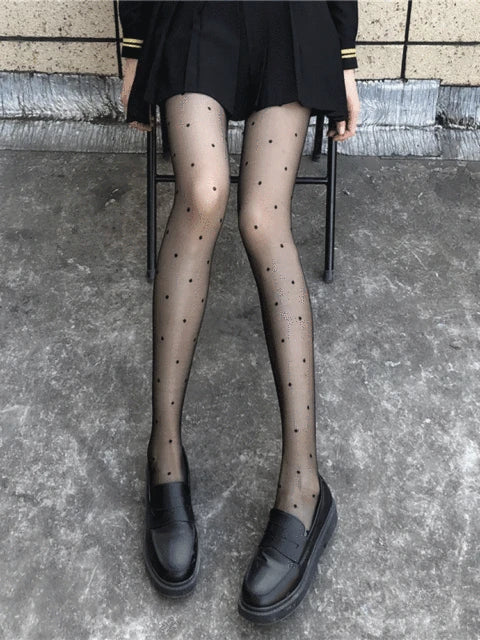 Tossy Summer Thin Transparent Crystal Fishnet Tights Stockings High Wasit Elastic Black Tights Sheer Dot Pantyhose