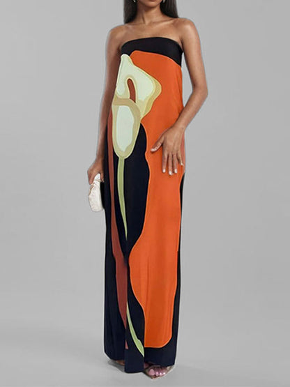 Loose Printed Split-joint Tube Maxi Dresses
