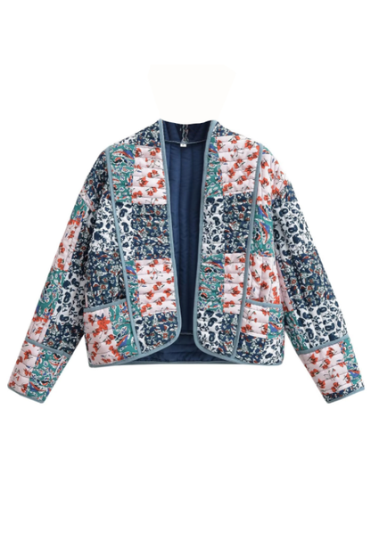 Printed Loose Cardigan Short Quilted Cotton Jacket