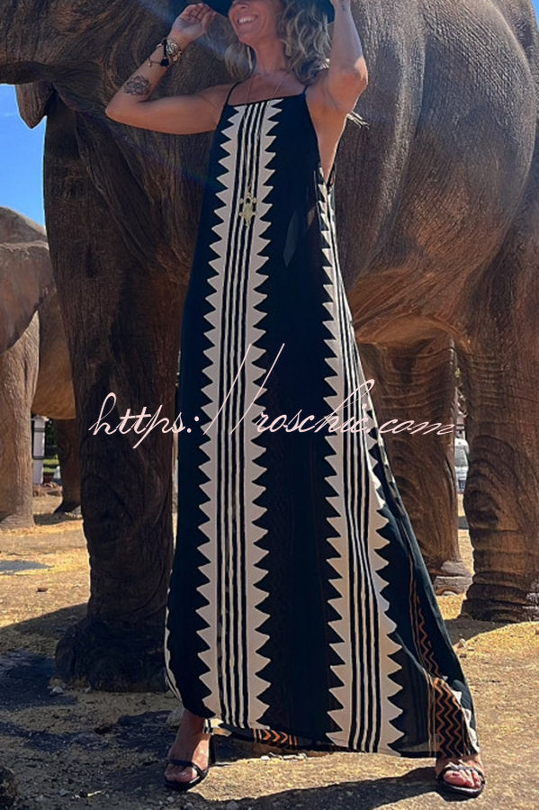Take a Trip Print Backless A-line Maxi Dress