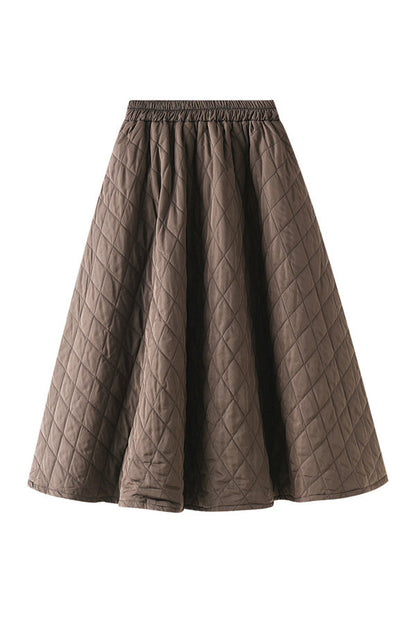 Elastic Waist Diamond Woven Quilted A-line Slimming Skirt