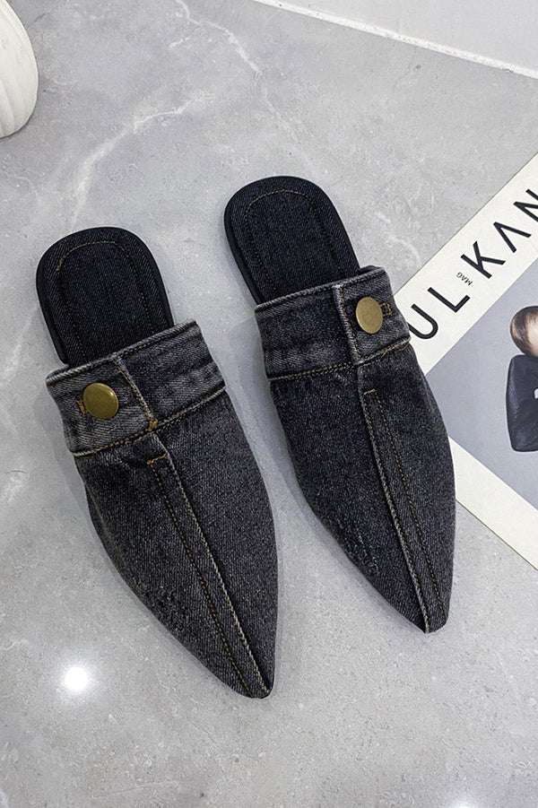 Flat Pointed Toe Denim Slippers