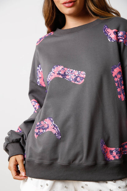 Spring Clothing Valentine Day Sequined Long Sleeved Sweatshirt Sweet Fresh Top