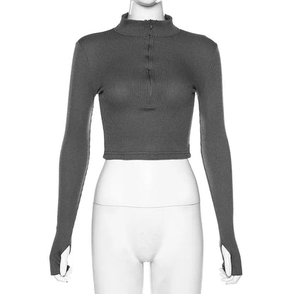 Color T-shirt Long Sleeves Turtleneck Crop Tops Simple Style Party Club Spring Summer New