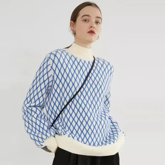 Striped Knitted Sweater Slim Loose Turtleneck ’s Tops Autumn Sport Pullover Woman High Neck