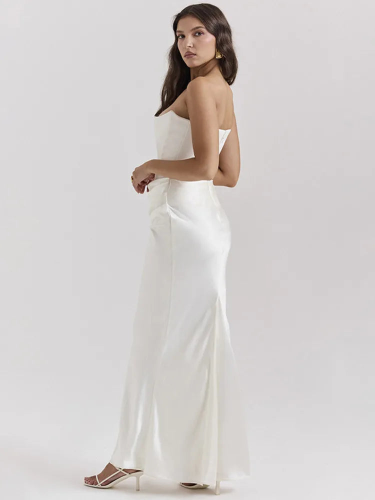 Summer New Waist Strapless Line Neck Long Dress Spicy Girl Backless Bodycon Party Club Evening Dress