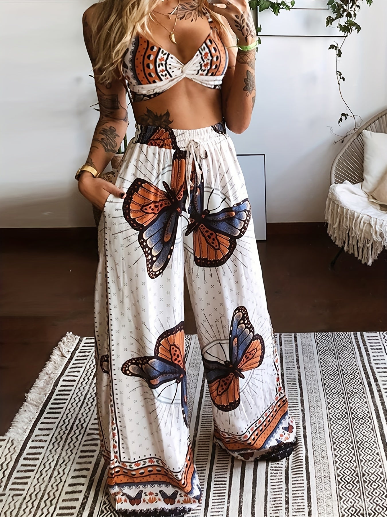 Butterfly Print Two-piece Set Dj2574