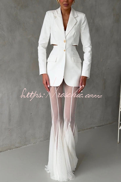 Deep Mesh High Rise Elastic Waist Fishtail Stretch Pants