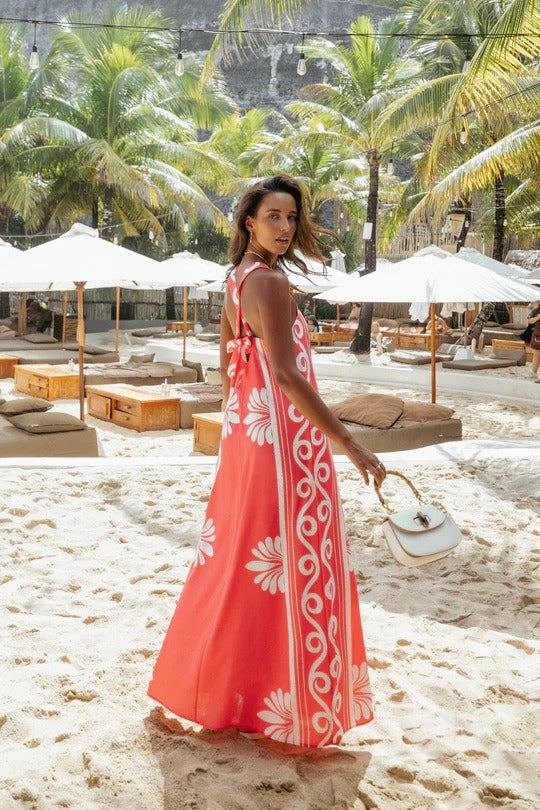 Off-shoulder Print A-line Cami Maxi Dress