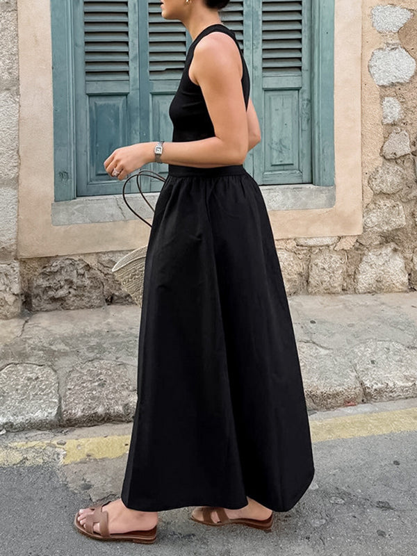A-line Sleeveless Color Split-joint Round-neck Maxi Dresses