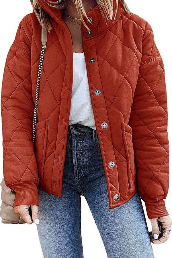 Diamond Quilted Pocket Button Long Sleeve Coat
