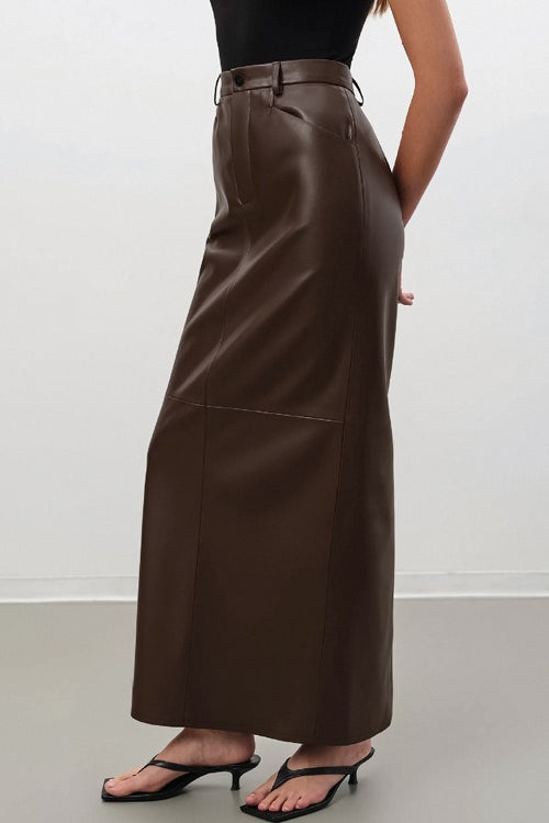 Faux Leather Pencil Maxi Skirt