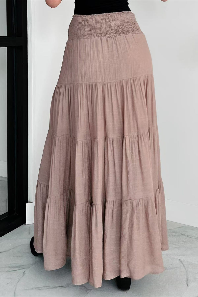 High Waisted Contrast Drawstring a Line Maxi Skirt
