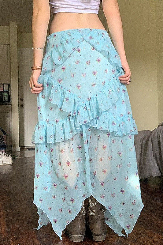 Mesh Low-waist Asymmetrical Skirt
