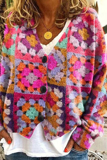 Fun and Long Sleeved Cardigan With Fun Printed Buttons