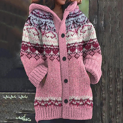 Lily | Fair Isle Hooded Knit Cardigan