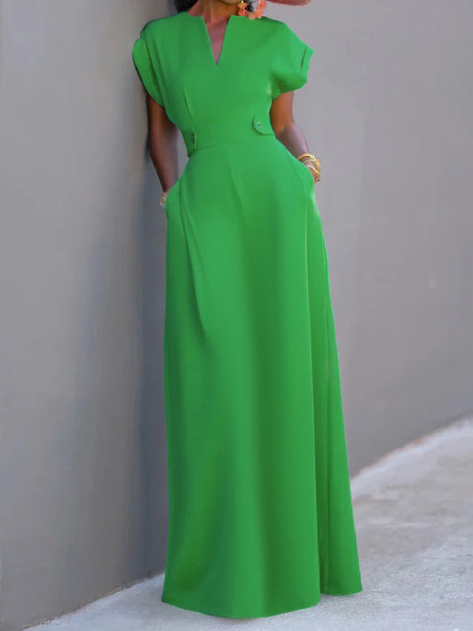 Flying Sleeves Color Split-joint V-neck Evening Dresses Maxi Dresses