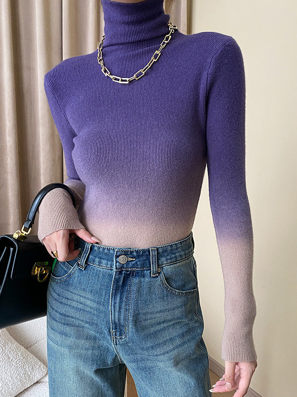Art Purple High-neck Gradient Long Sleeve Sweater Qx018