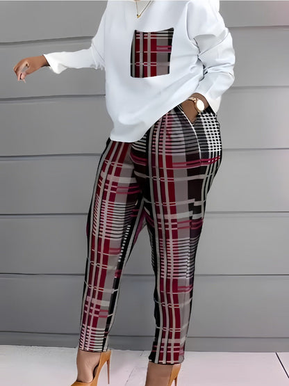 Plaid Print Pocket Design Pants Set Bo2124